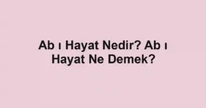 Ab ı Hayat Nedir? Ab ı Hayat Ne Demek?