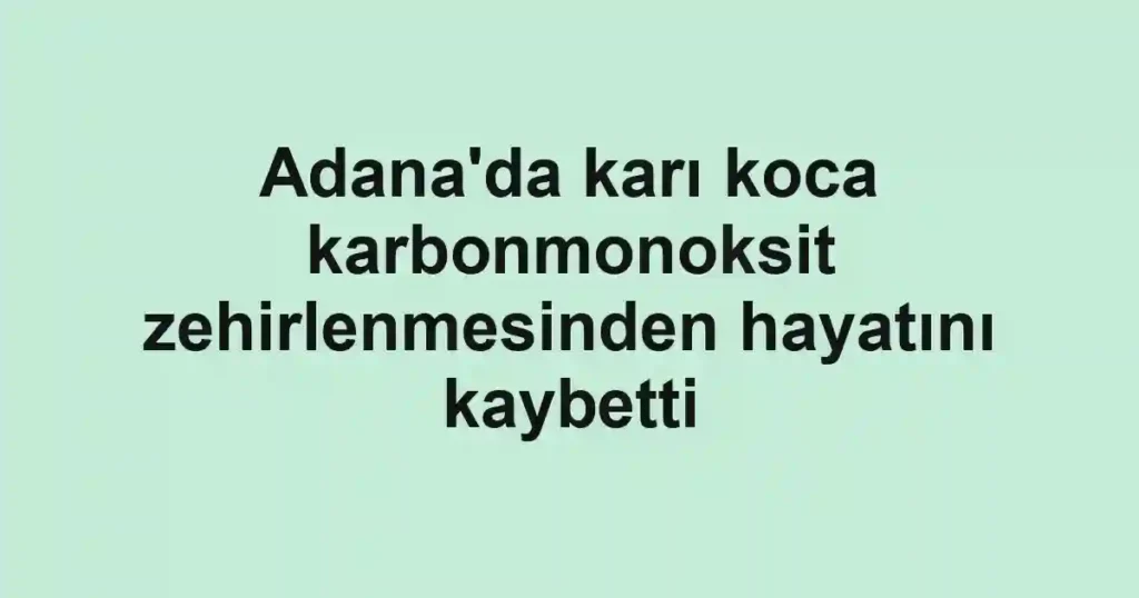 Adana'da karı koca karbonmonoksit zehirlenmesinden hayatını kaybetti
