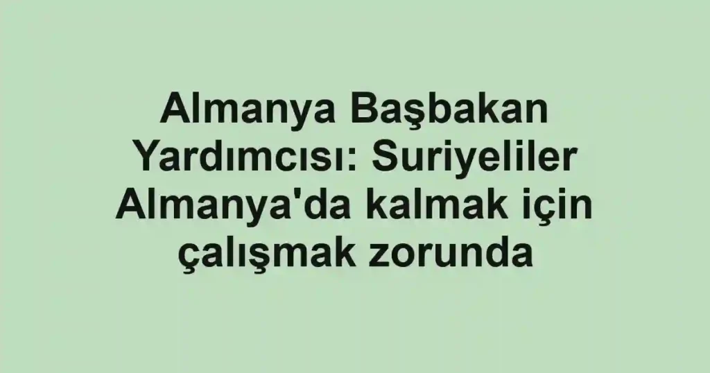 Almanya Başbakan Yardımcısı: Suriyeliler Almanya'da kalmak için çalışmak zorunda
