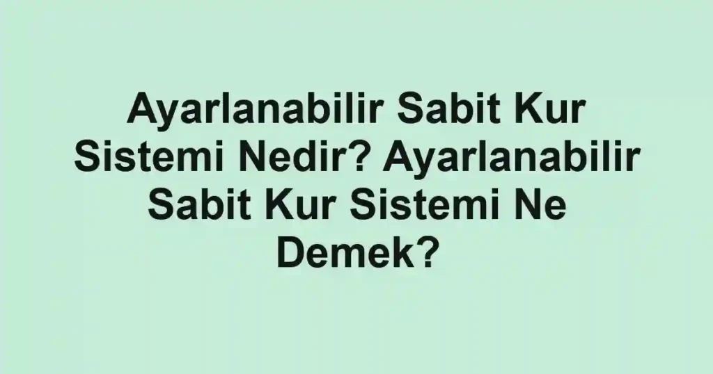 Ayarlanabilir Sabit Kur Sistemi Nedir? Ayarlanabilir Sabit Kur Sistemi Ne Demek?