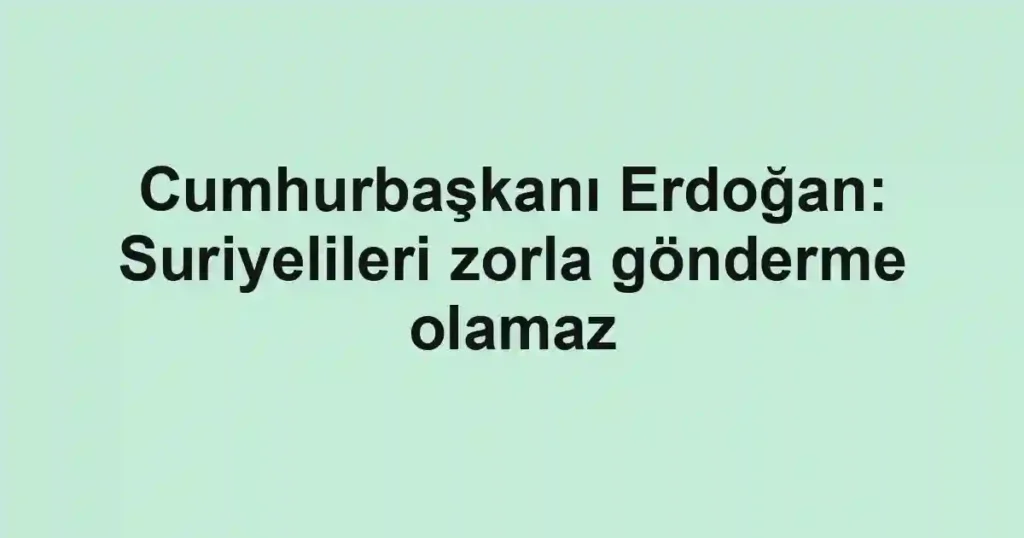 Cumhurbaşkanı Erdoğan: Suriyelileri zorla gönderme olamaz