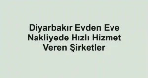 Diyarbakır Evden Eve Nakliyede Hızlı Hizmet Veren Şirketler