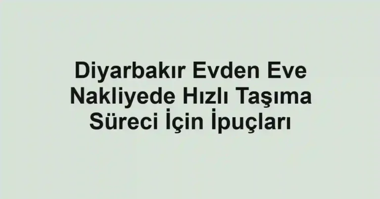 Diyarbakır Evden Eve Nakliyede Hızlı Taşıma Süreci İçin İpuçları