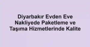 Diyarbakır Evden Eve Nakliyede Paketleme ve Taşıma Hizmetlerinde Kalite