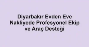 Diyarbakır Evden Eve Nakliyede Profesyonel Ekip ve Araç Desteği