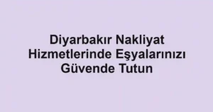 Diyarbakır Nakliyat Hizmetlerinde Eşyalarınızı Güvende Tutun