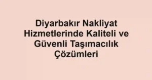 Diyarbakır Nakliyat Hizmetlerinde Kaliteli ve Güvenli Taşımacılık Çözümleri