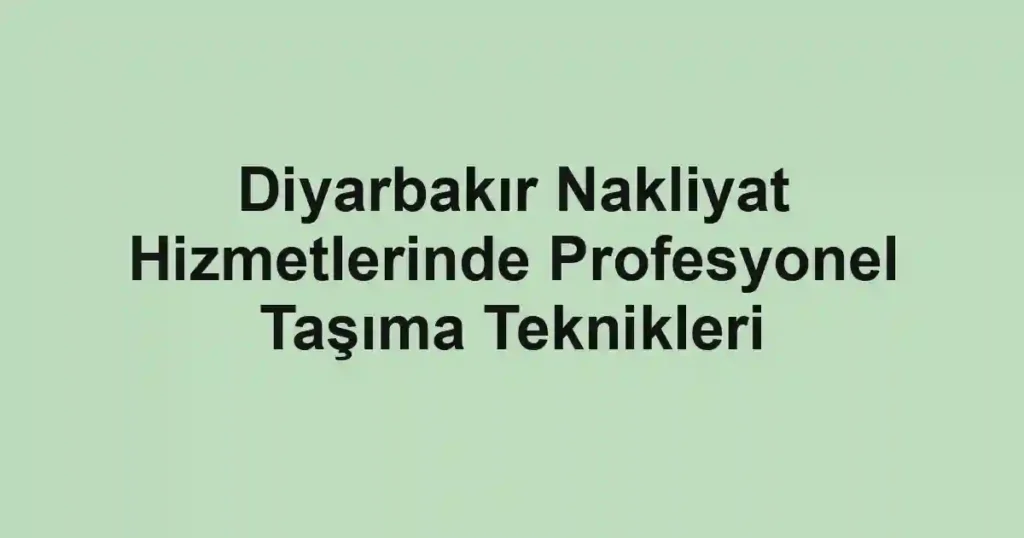 Diyarbakır Nakliyat Hizmetlerinde Profesyonel Taşıma Teknikleri