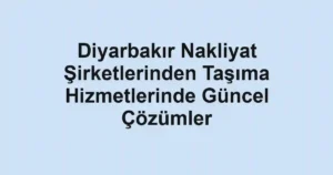 Diyarbakır Nakliyat Şirketlerinden Taşıma Hizmetlerinde Güncel Çözümler