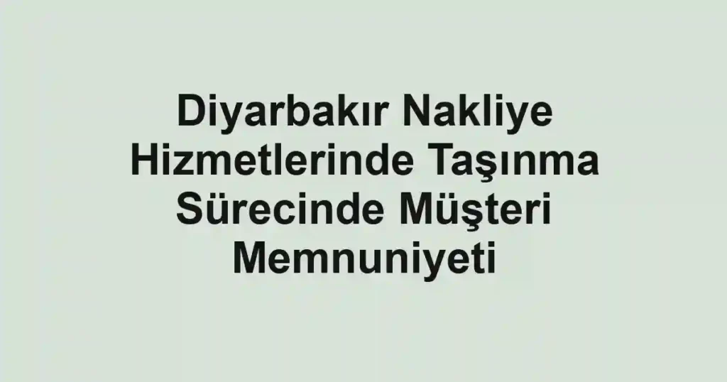 Diyarbakır Nakliye Hizmetlerinde Taşınma Sürecinde Müşteri Memnuniyeti