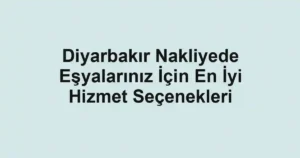 Diyarbakır Nakliyede Eşyalarınız İçin En İyi Hizmet Seçenekleri