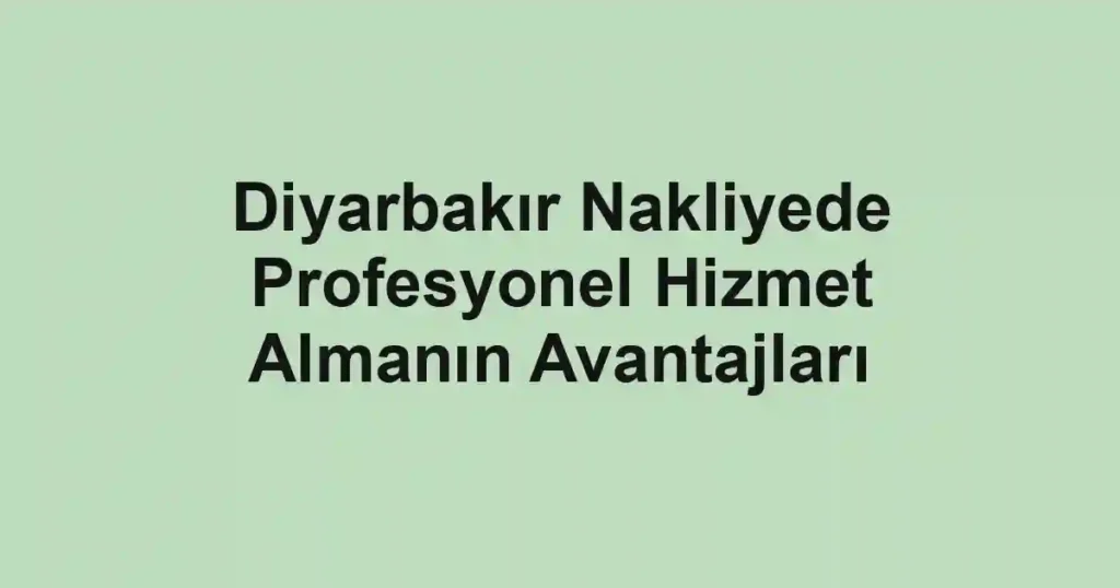 Diyarbakır Nakliyede Profesyonel Hizmet Almanın Avantajları