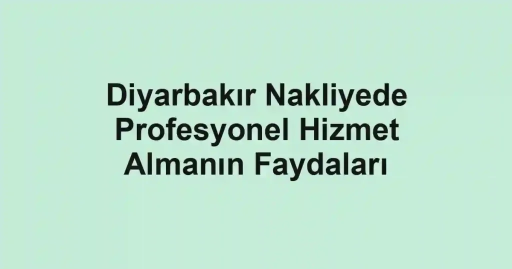 Diyarbakır Nakliyede Profesyonel Hizmet Almanın Faydaları