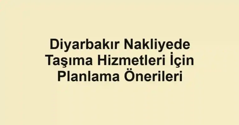 Diyarbakır Nakliyede Taşıma Hizmetleri İçin Planlama Önerileri