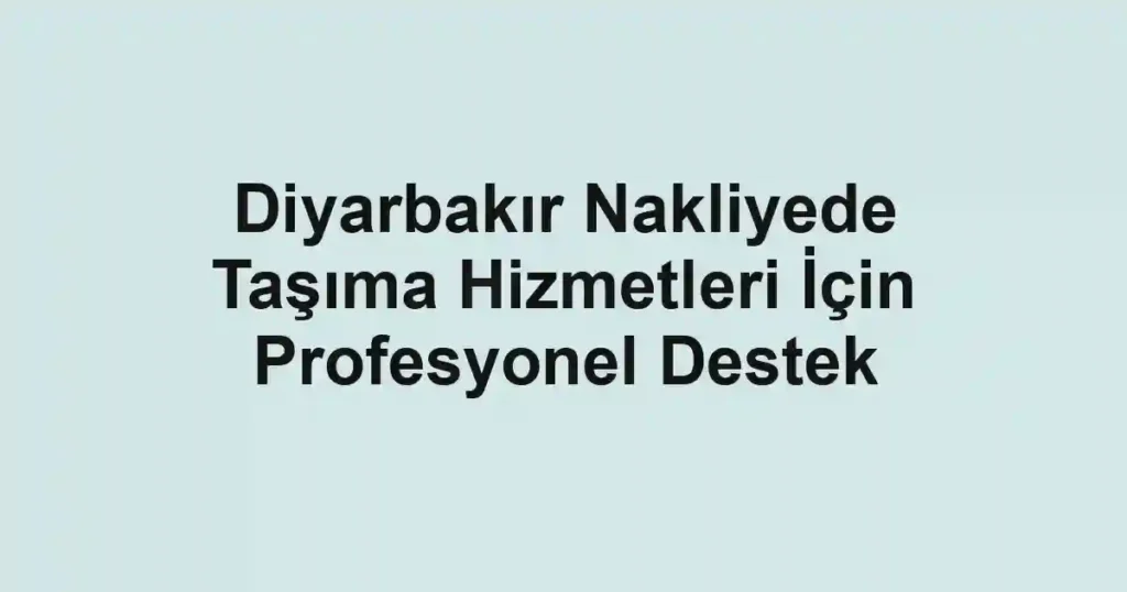 Diyarbakır Nakliyede Taşıma Hizmetleri İçin Profesyonel Destek