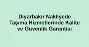Diyarbakır Nakliyede Taşıma Hizmetlerinde Kalite ve Güvenlik Garantisi