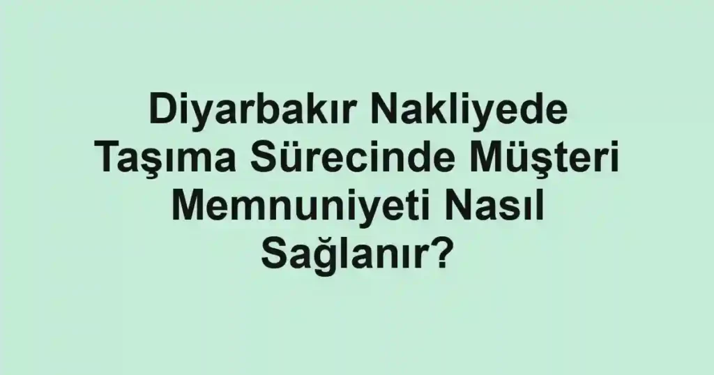 Diyarbakır Nakliyede Taşıma Sürecinde Müşteri Memnuniyeti Nasıl Sağlanır?