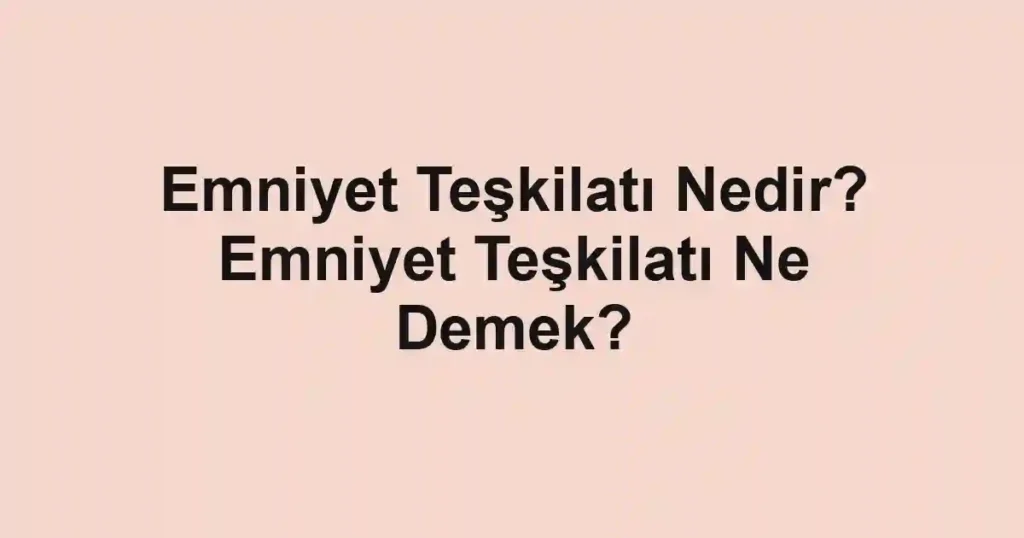 Emniyet Teşkilatı Nedir? Emniyet Teşkilatı Ne Demek?