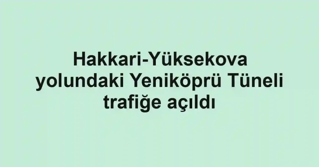 Hakkari-Yüksekova yolundaki Yeniköprü Tüneli trafiğe açıldı