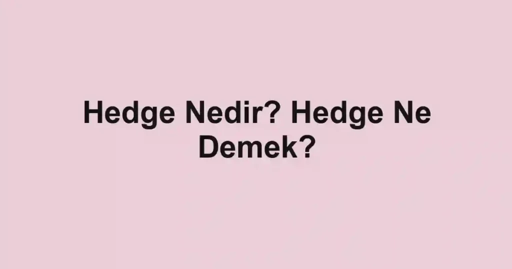 Hedge Nedir? Hedge Ne Demek?