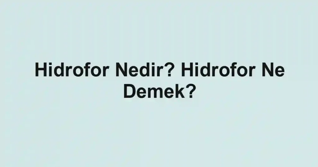 Hidrofor Nedir? Hidrofor Ne Demek?