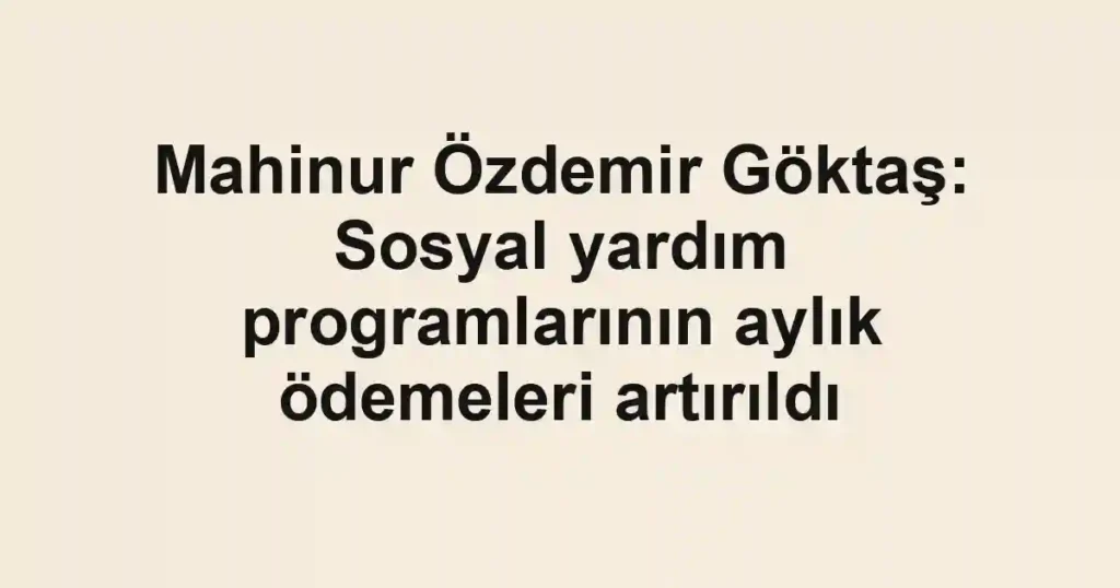 Mahinur Özdemir Göktaş: Sosyal yardım programlarının aylık ödemeleri artırıldı