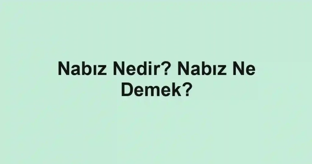 Nabız Nedir? Nabız Ne Demek?