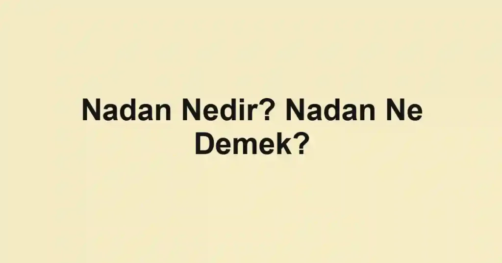 Nadan Nedir? Nadan Ne Demek?