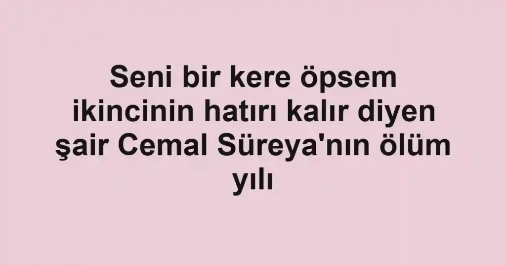 Seni bir kere öpsem ikincinin hatırı kalır diyen şair Cemal Süreya'nın ölüm yılı