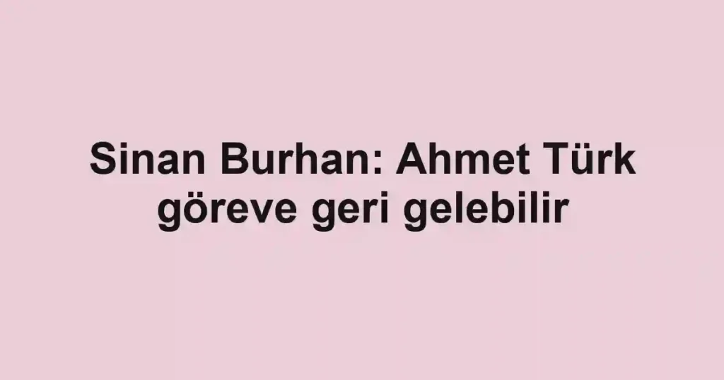 Sinan Burhan: Ahmet Türk göreve geri gelebilir