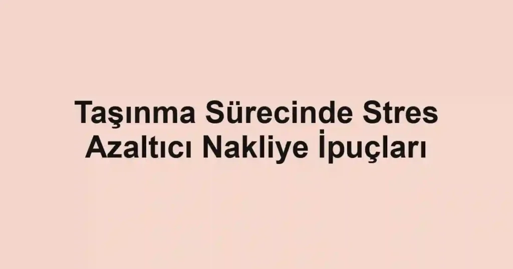 Taşınma Sürecinde Stres Azaltıcı Nakliye İpuçları