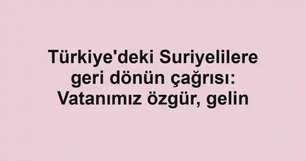 Türkiye'deki Suriyelilere geri dönün çağrısı: Vatanımız özgür, gelin