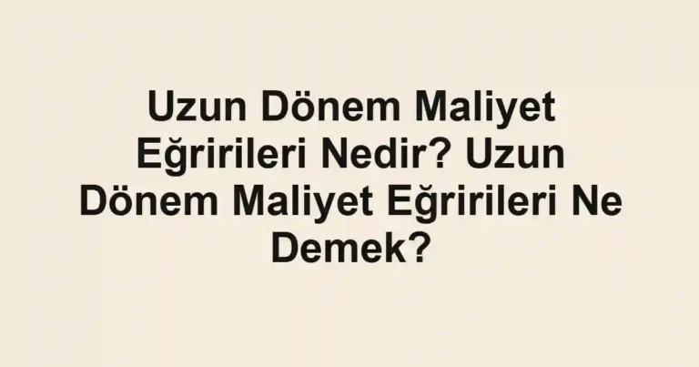 Uzun Dönem Maliyet Eğririleri Nedir? Uzun Dönem Maliyet Eğririleri Ne Demek?