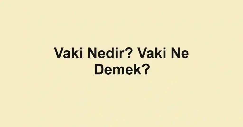 Vaki Nedir? Vaki Ne Demek?