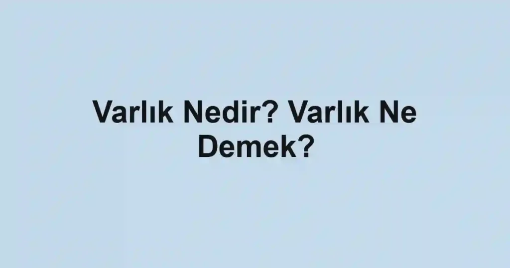 Varlık Nedir? Varlık Ne Demek?