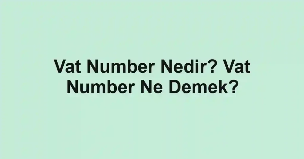 Vat Number Nedir? Vat Number Ne Demek?