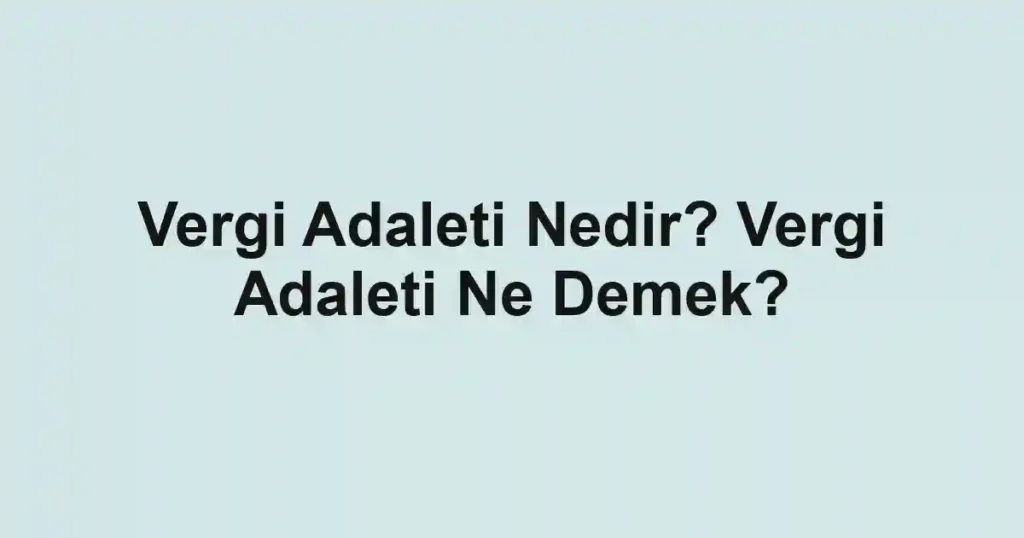 Vergi Adaleti Nedir? Vergi Adaleti Ne Demek?