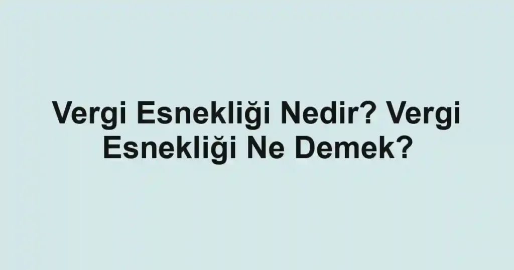 Vergi Esnekliği Nedir? Vergi Esnekliği Ne Demek?