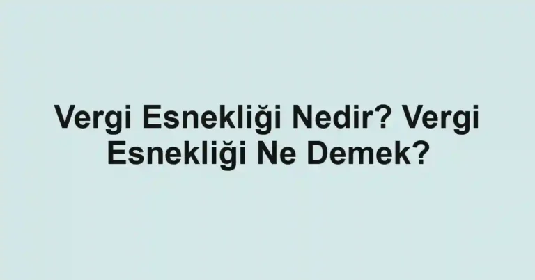 Vergi Esnekliği Nedir? Vergi Esnekliği Ne Demek?