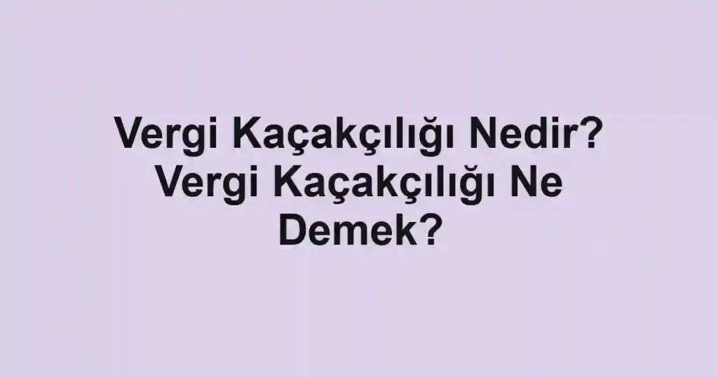 Vergi Kaçakçılığı Nedir? Vergi Kaçakçılığı Ne Demek?