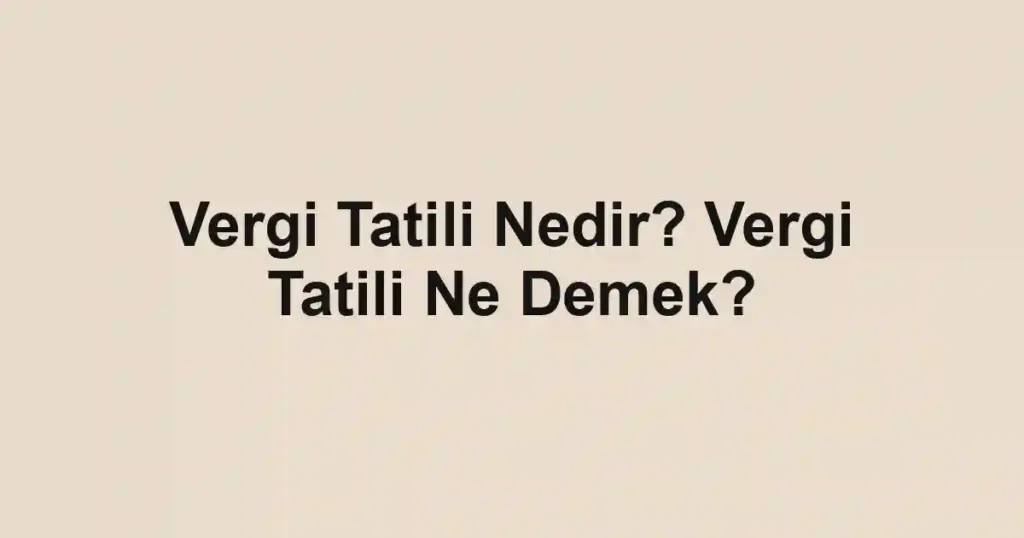 Vergi Tatili Nedir? Vergi Tatili Ne Demek?