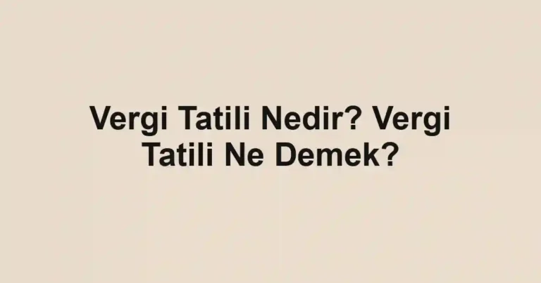 Vergi Tatili Nedir? Vergi Tatili Ne Demek?