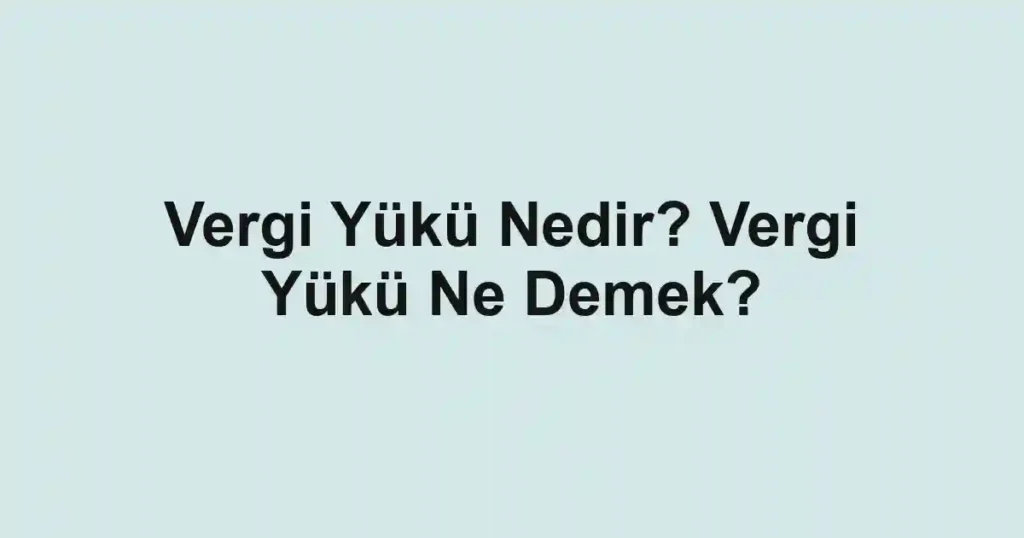 Vergi Yükü Nedir? Vergi Yükü Ne Demek?