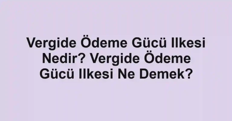 Vergide Ödeme Gücü Ilkesi Nedir? Vergide Ödeme Gücü Ilkesi Ne Demek?