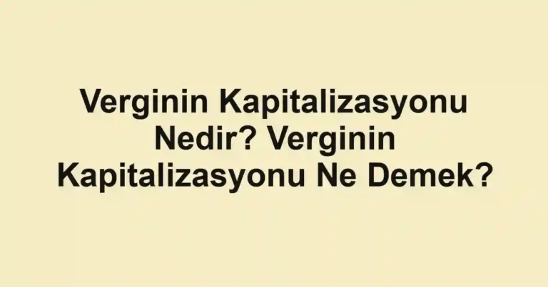 Verginin Kapitalizasyonu Nedir? Verginin Kapitalizasyonu Ne Demek?