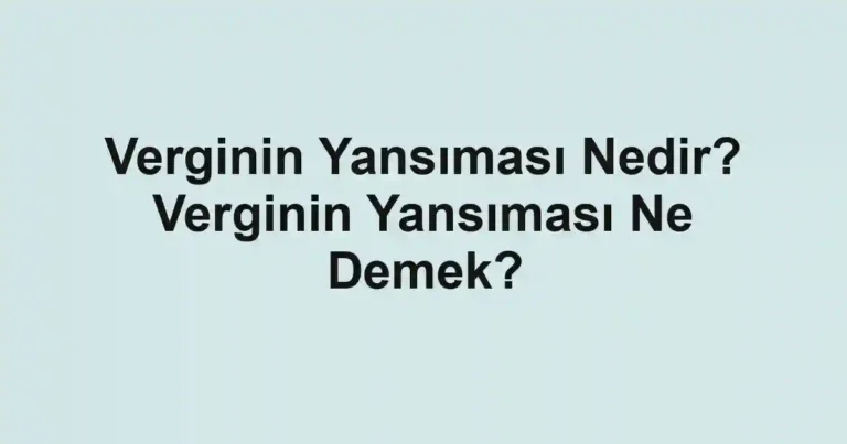 Verginin Yansıması Nedir? Verginin Yansıması Ne Demek?