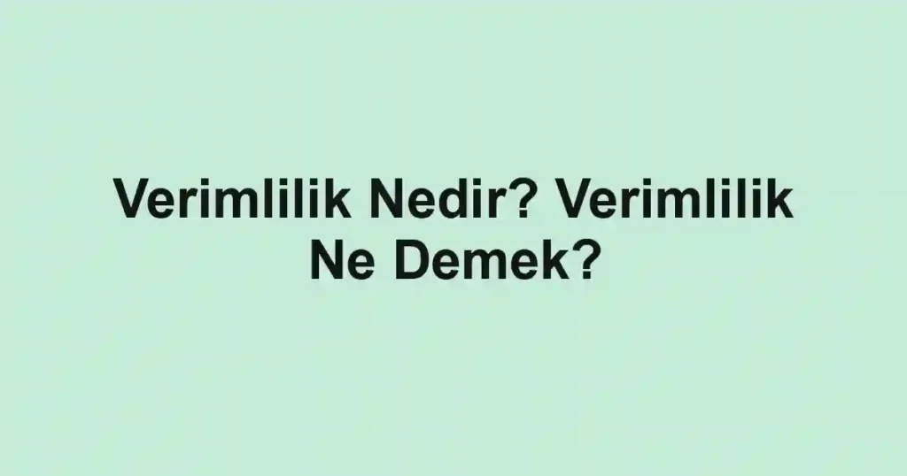 Verimlilik Nedir? Verimlilik Ne Demek?