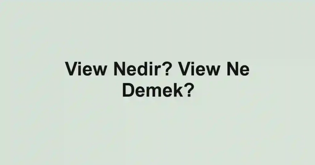 View Nedir? View Ne Demek?
