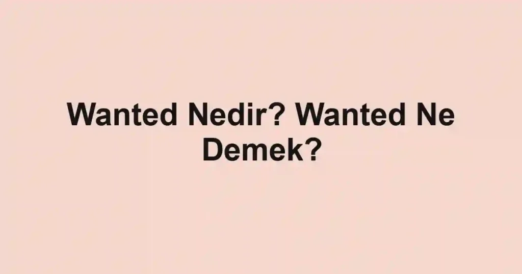 Wanted Nedir? Wanted Ne Demek?