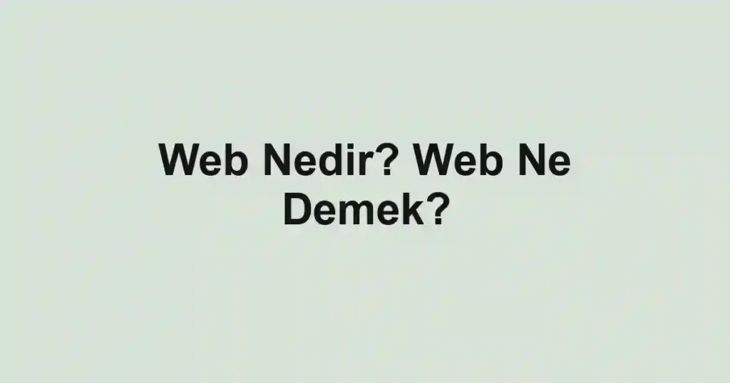 Web Nedir? Web Ne Demek?
